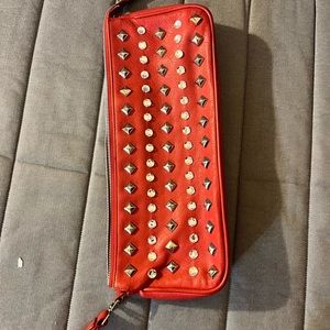 Red leather rhinestone ME TOO clutch